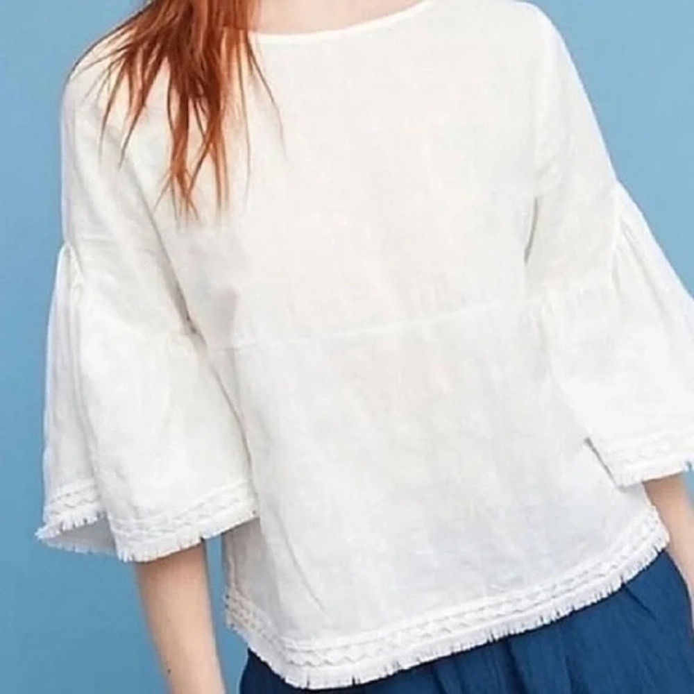 Anthropologie Dolan White Bell Sleeve Boho Cotton Top